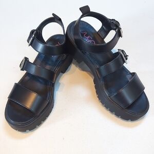 Sugar, Indigo, Black Lug Strappy Sandals Size 8